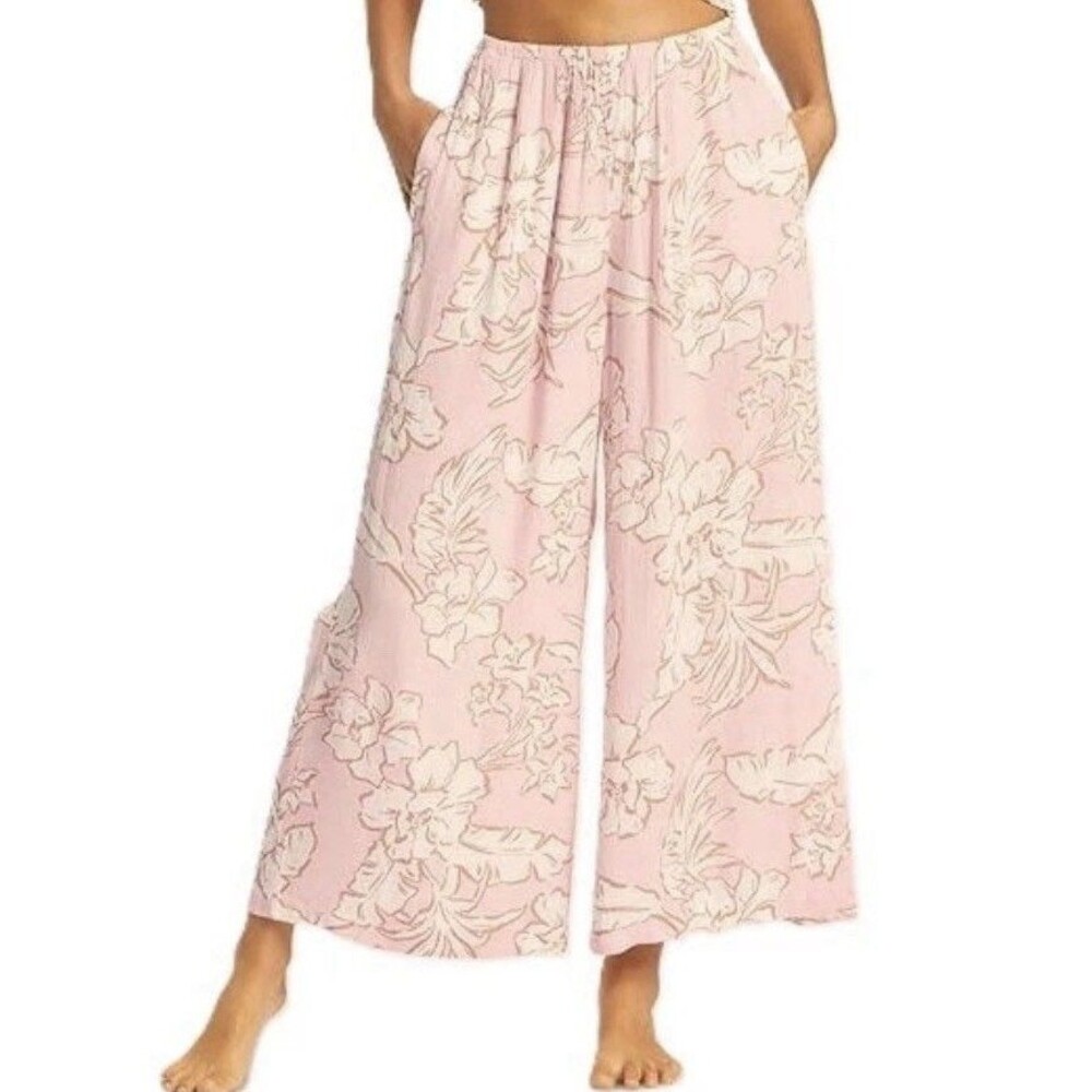 Billabong Pants Women’s Medium Suncatcher Split Spirit Wide Leg Pink Floral New